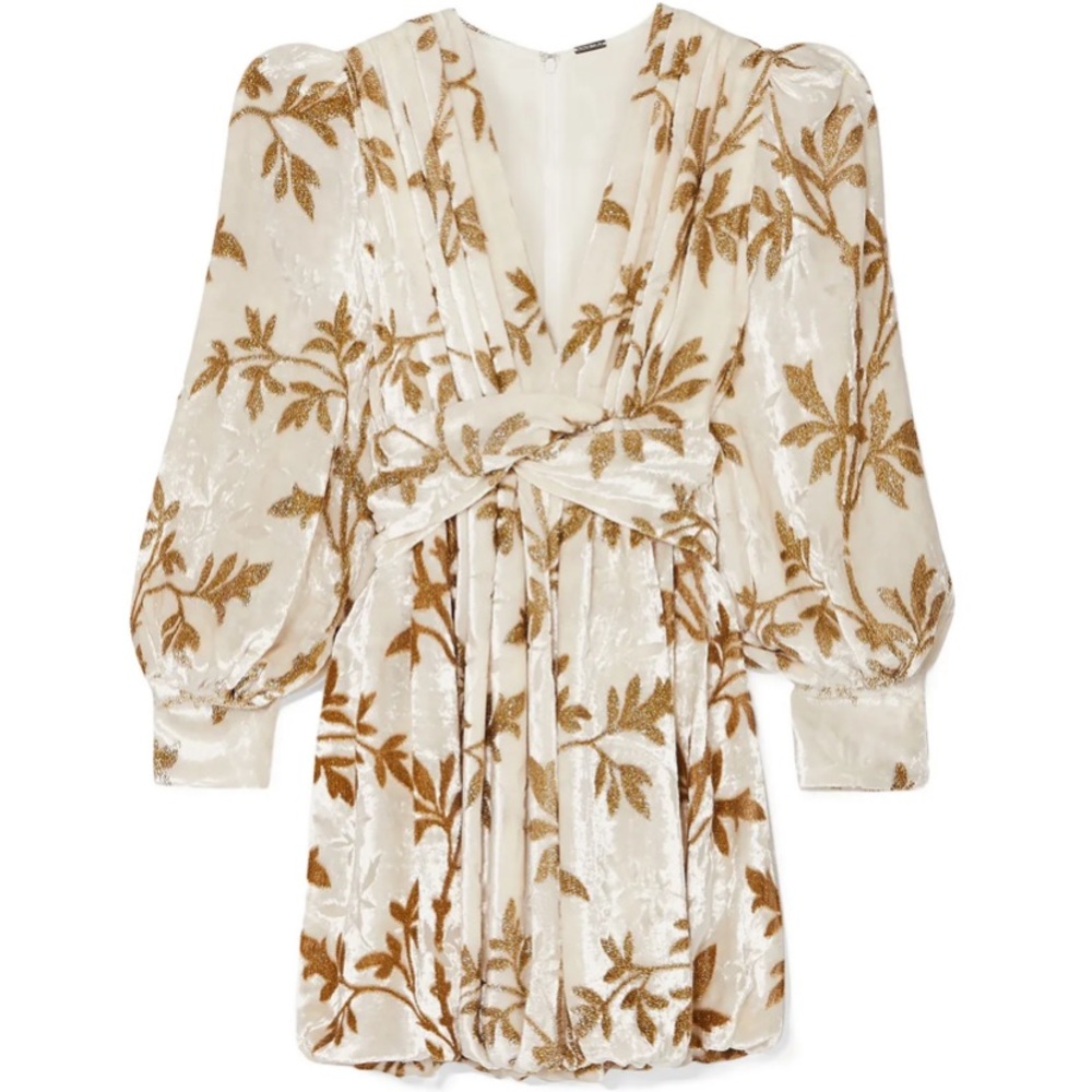DODO BAR OR Anatalya metallic devoré velvet metallic gold mini dress nwot